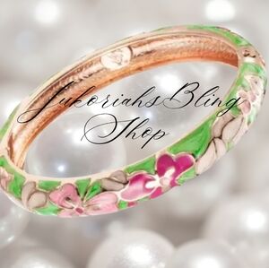 Vintage Cloisonne Floral Enamel Bangle Bracelet